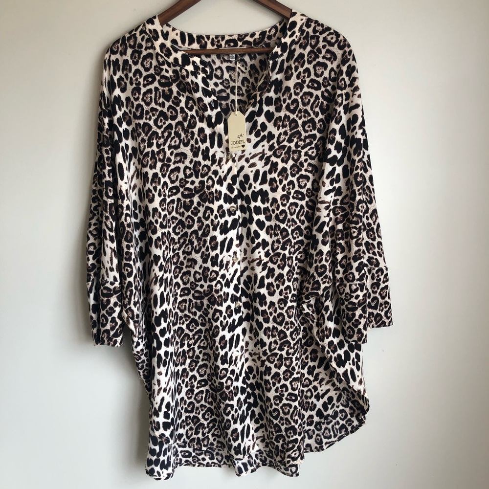 NWT JODIFL Animal Print Button Down Tunic Dress Medium